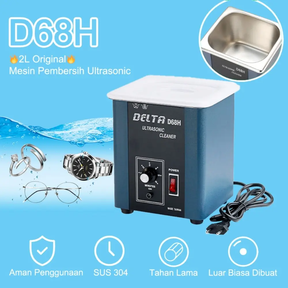 2L D68H Delta Original Mesin Pembersih Ultrasonic J Profesional Alat Pembersih Cleaner Emas Perak Penghapusan Lilin Penghilang Lemak Mesin Getar Pencuci Perhiasan Emas Logam Perak