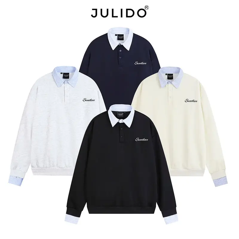 Áo sweater phối sơ mi dài tay JULIDO chất liệu vải nỉ hai da