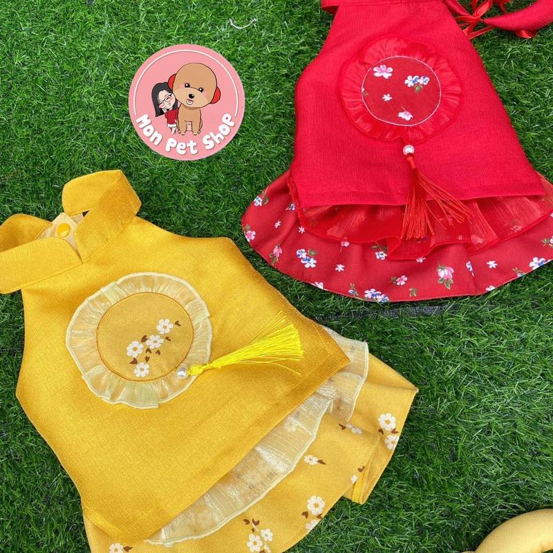 Váy Tết Tafa nhũ phối tơ cho thú cưng 0