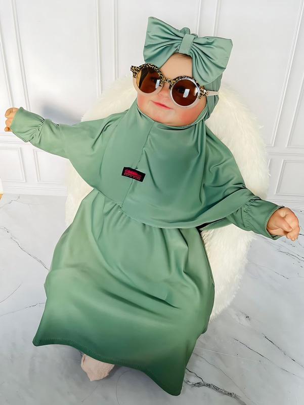 Gamis Bayi Hijab Free Turban Polos 0-2 Tahun Balita Anak Fashion Pakaian Perempuan muslim panjang variasi baju Merah Setelan Kerudung Nyaman Cewek Lembut 6