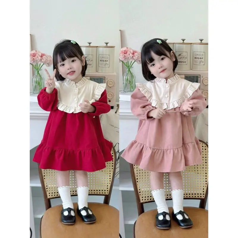 Váy nhung chéo dáng babydoll cho bé gái , thiết kế kiểu dáng xinh xắn áo dài
