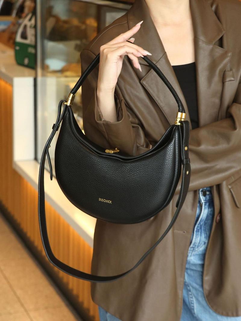 Product Introduction of Women's Fashionable Solid Color Half Moon Bag, Casual PU Leather Shoulder Bag for Daily Used, Trendy Versatile High-quality Daily Commuting Bag 7