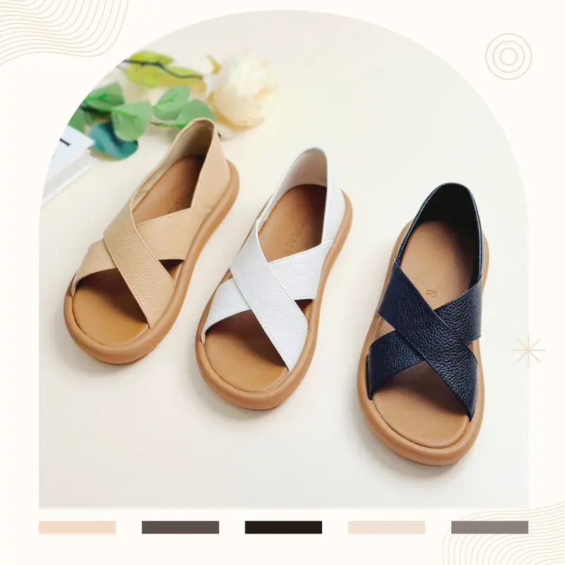 [FORM RỘNG LÙI 1 SIZE] Giày Sandal 3cm Hở Mũi Quai Chéo Chất Liệu Da Bò Thật H312 Pixie 3