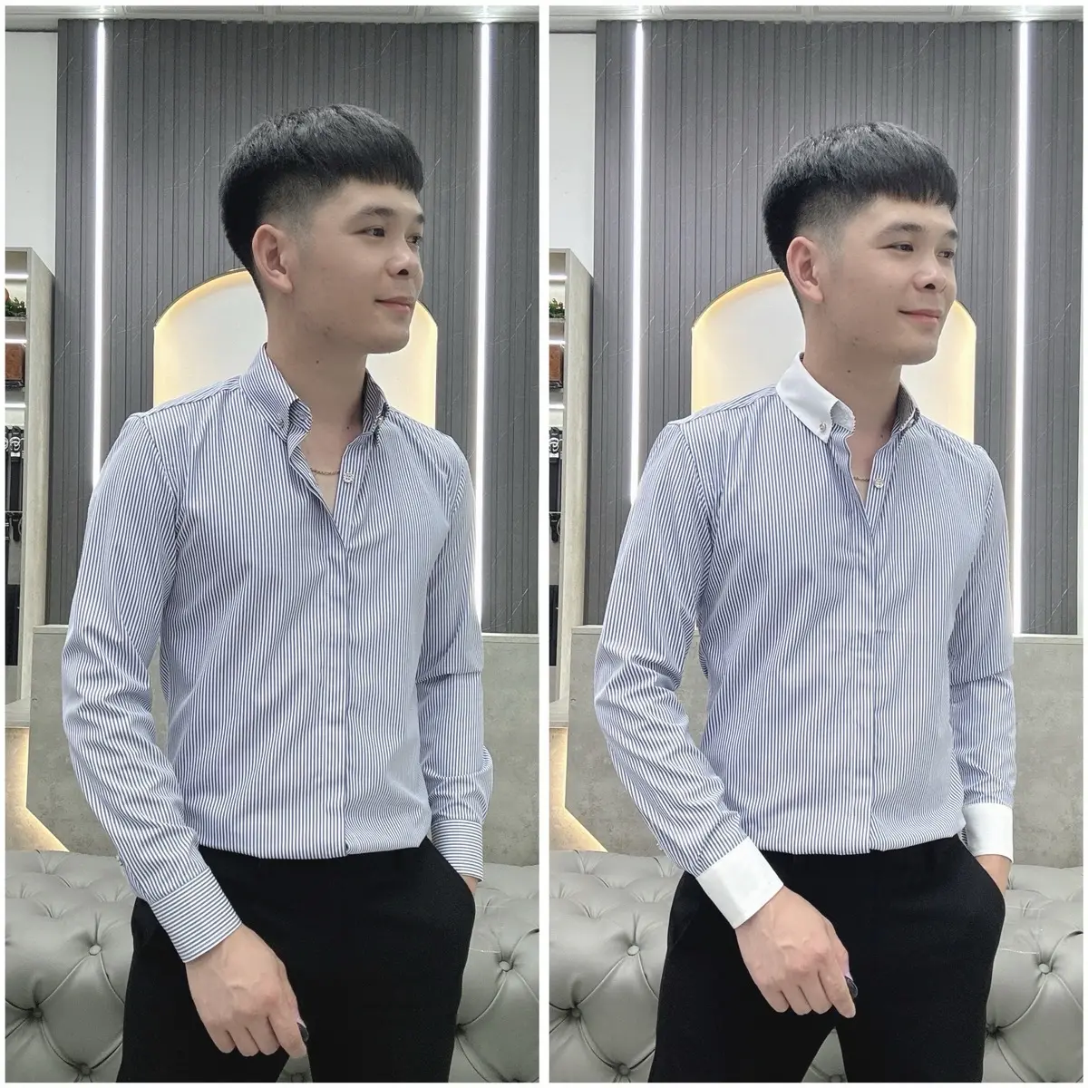 Áo Sơmi Luxury kẻ sọc xanh trắng