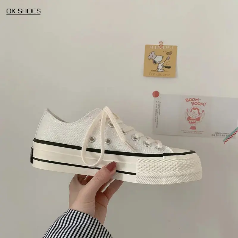 35/36/37/38/40 Vulcanized Women's Shoes White Low-Top Platform Canvas Shoes Women's All-Match Shoes Height Increasing Cloth Shoes Women's Ins Fashion