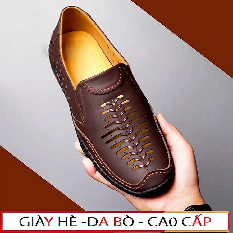 Giày hè nam da bò cao cấp - giá gốc tại xưởng thời trang hàn quốc ,đế cao su non đi rất mềm và êm chân - Bảo hành 2 năm