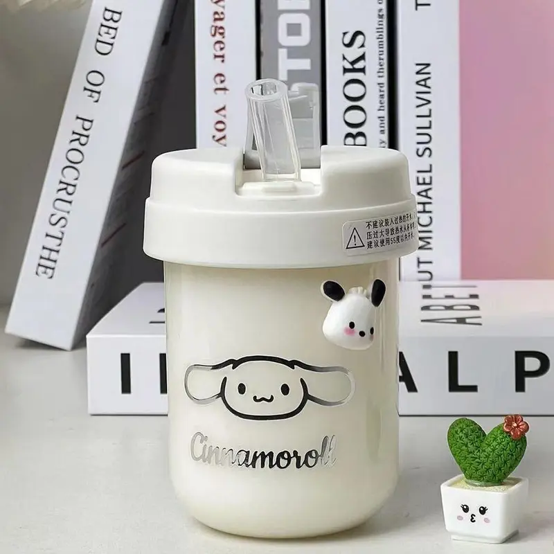 Bình Nước Dễ Thương, Dung Tích 300ml, Thiết Kế Hoạt Hình Sáng Tạo, Có Ống Hút Và Nắp Đậy, Chống Tràn Cầm Tay V2H4 4