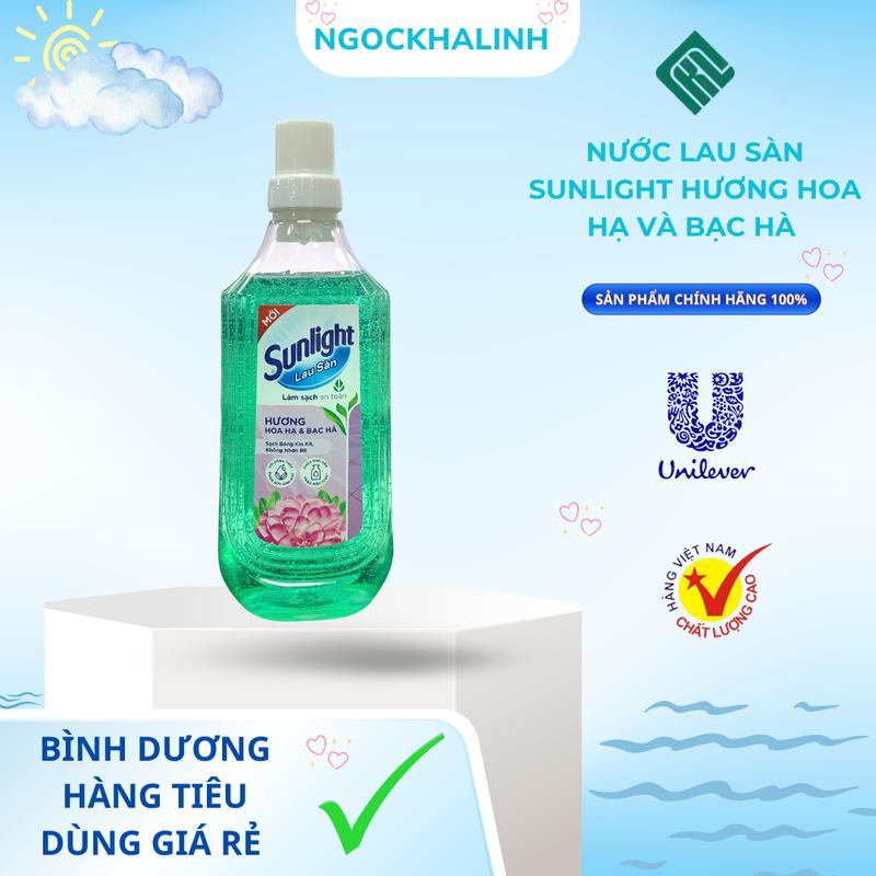 Nước lau sàn Sunlight Hương hoa hạ và Bạc Hà màu xanh lá chai 1kg 