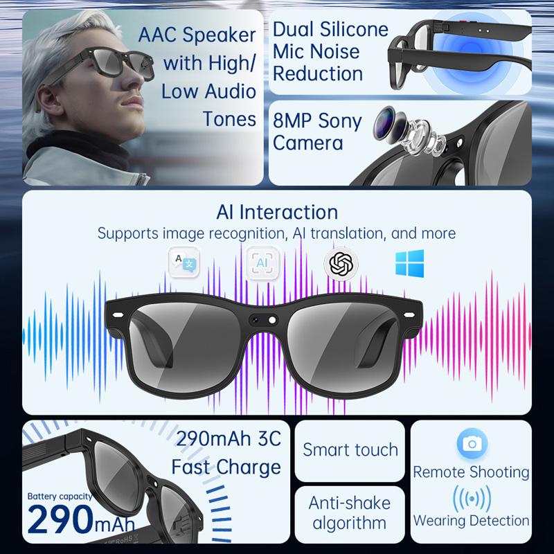 AI Smart Glasses 8MP Camera Video Recording Sport Sunglasses AI ChatGPT Translation Recording Bluetooth Call Music Play glasses - Image 5