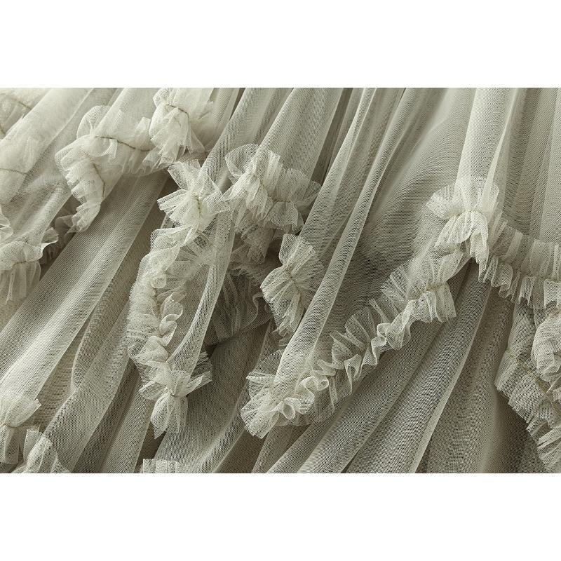 Product Introduction of Váy Bánh Lưới Bất Đối Xứng Dài Trung Bình Cạp Cao, Viền Lớn, Váy Gạc Cổ Tích Bồng Bềnh Váy Dài, 1279, Dành Cho Nữ, Gợi Cảm Và Hấp Dẫn, CH-TKSHOP Voan Women Voi Bo Chun 24