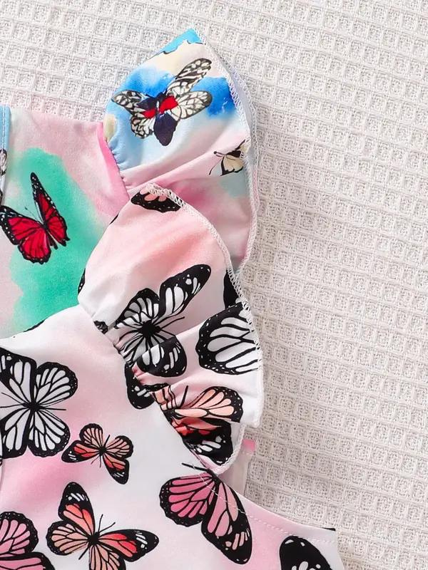 Girl's Butterfly Print Dress, Casual Butterfly Sleeve Round Neck Dress for Summer, Kids Clothes for Daily Wear,  Dresses for Summer 3