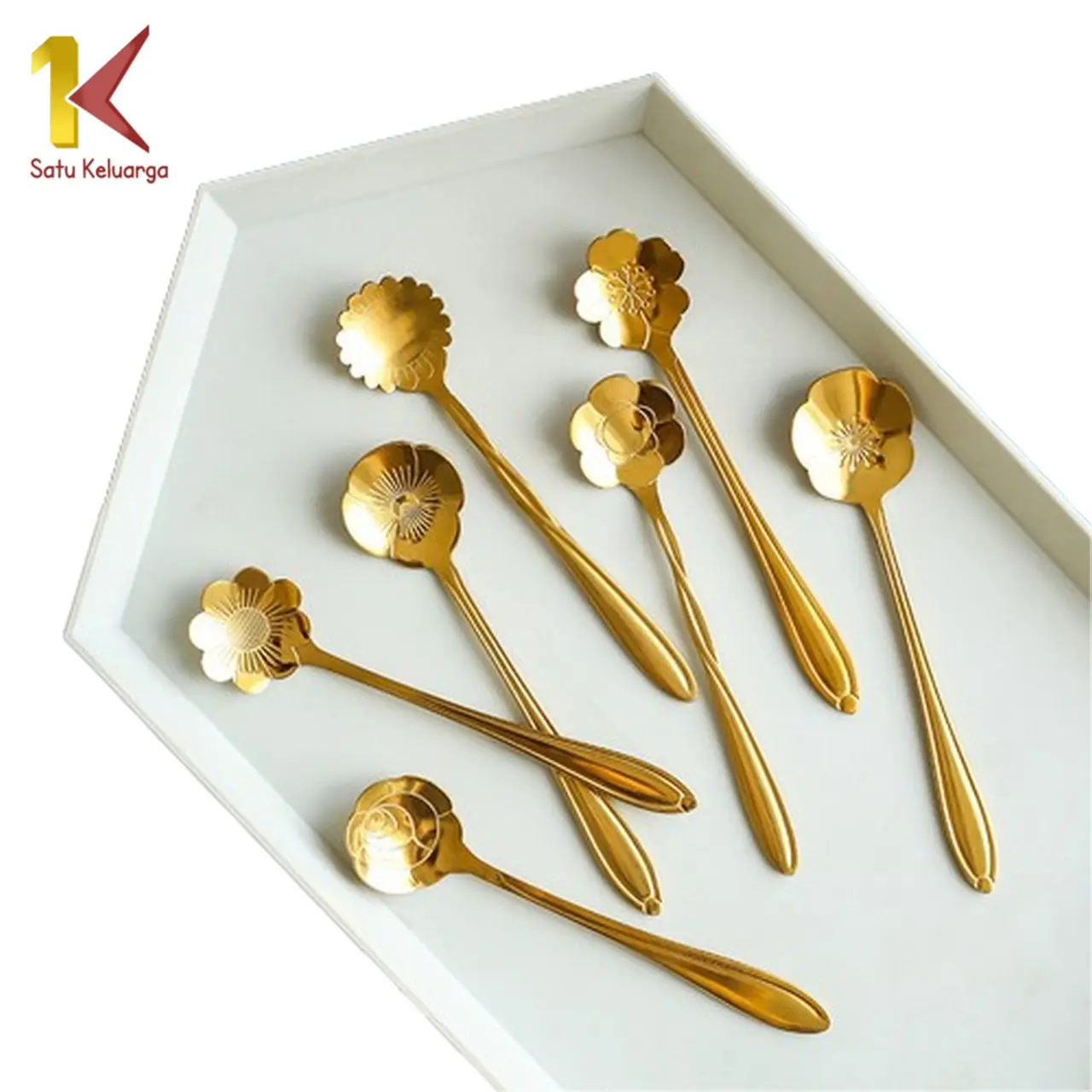 [COD] SK C766 Sendok Korea Teh Kopi Kecil Stainless Steel Motif Love Elegant Warna Gold