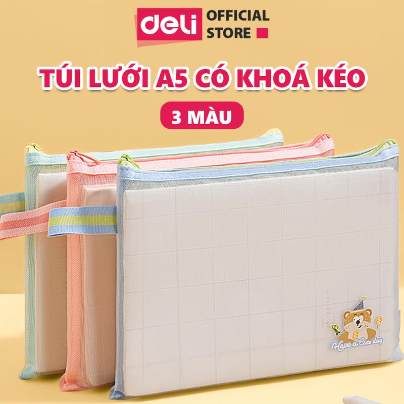 Túi đựng bút lưới bóp viết lưới Pastel trong suốt Deli kích thước A5 hộp bút chống thấm nước sức chứa lớn cho học sinh