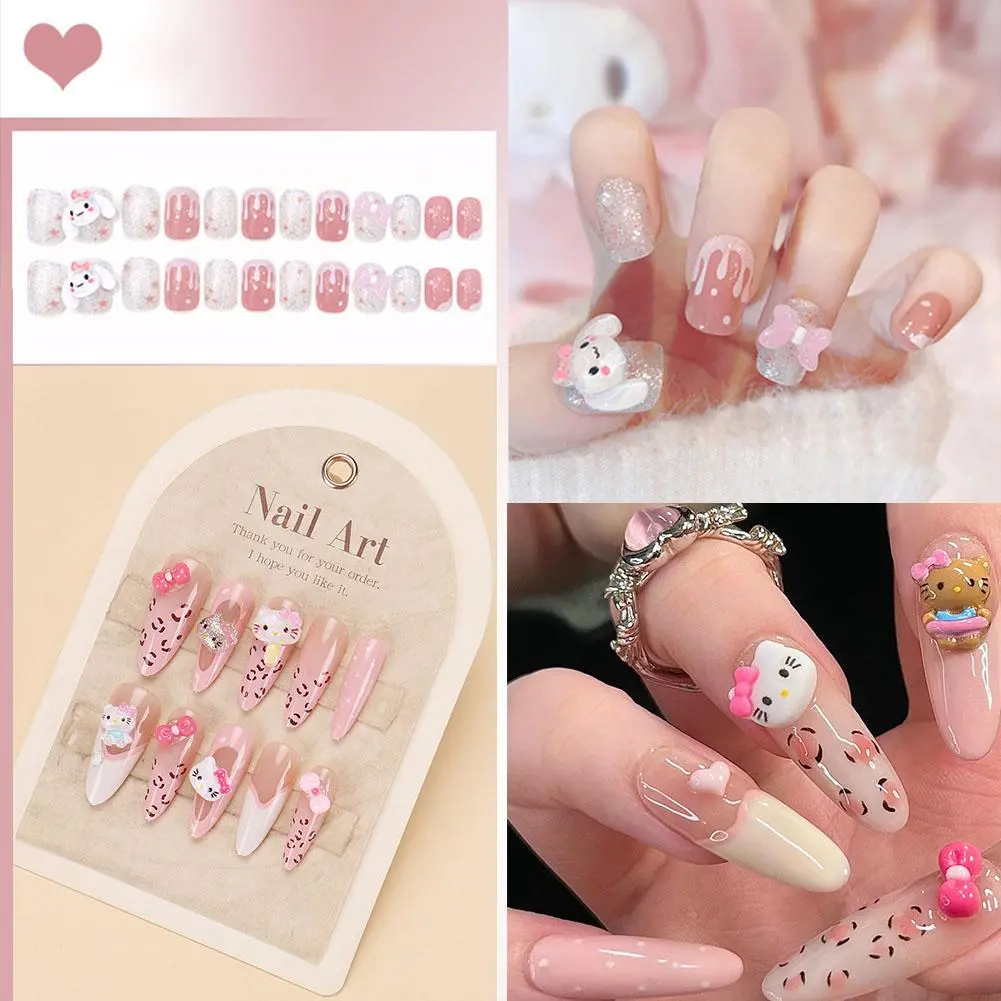 Bộ Móng Tay Giả Hello Kittyy, 24 Chiếc, Phong Cách Y2K, Màu Hồng, Kiểu Shibuya, Móng Tay Dài, Có Thể Đeo Được, Nghệ Thuật Làm Móng, Tự Làm, Bộ Nghệ Thuật Làm Móng Nhân Tạo