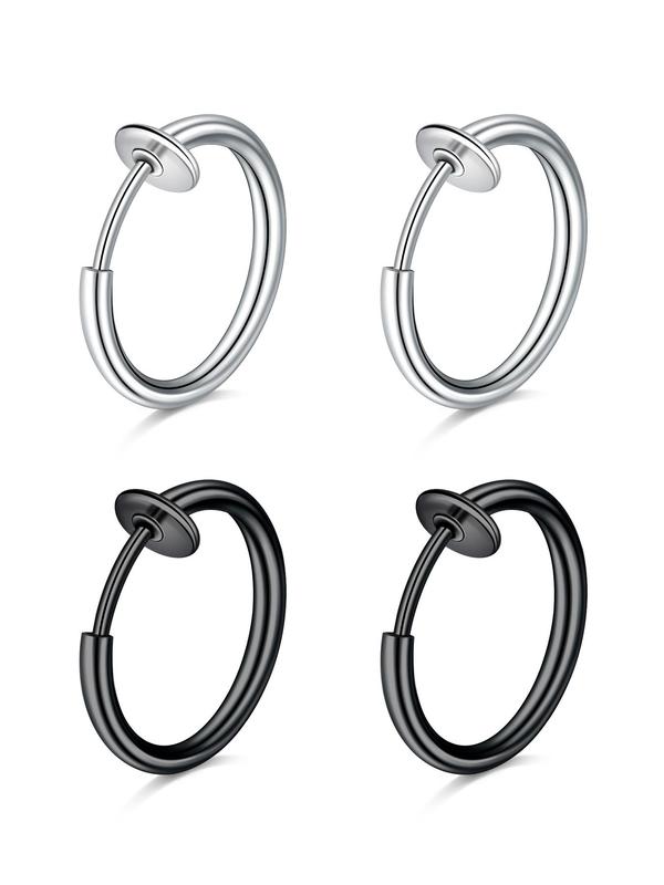 Simple Stainless Steel No Piercing Earring, 2 Pairs Fashionable Earrings for Women & Men for Party, Daily Clothing Decor, Trendy All-match & Exquisite Jewelry for Birthday Gift 1
