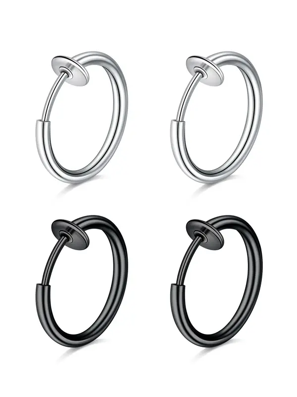 Simple Stainless Steel No Piercing Earring, 2 Pairs Fashionable Earrings for Women & Men for Party, Daily Clothing Decor, Trendy All-match & Exquisite Jewelry for Birthday Gift 1