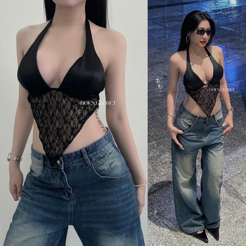 Áo REN Sexy Cá Tính Cổ Yếm Hở Lưng Hở Ngực - Ôm Body Gợi Cảm Có Mút Độn Ngực Hot trend - DOÈN CLOSET thông thường น่ารัก áo vest tank top & áo quây áo  yếm áo  yếm