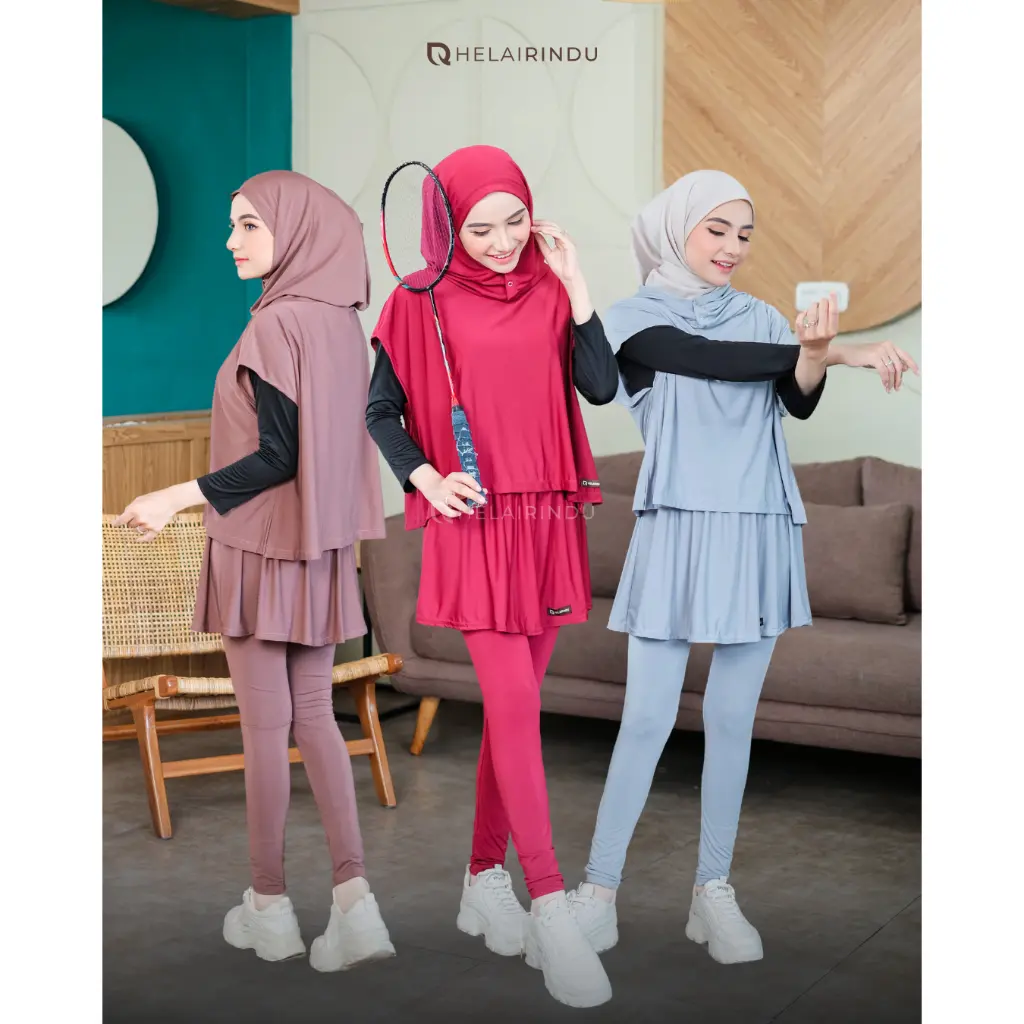 HELAIRINDU - Setelan Olahraga Wanita Hijab Outer Hoodie dan Legging Rok Naomi Set