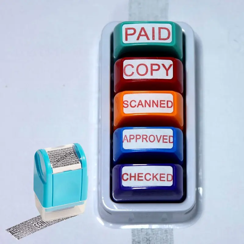 Stamp Set, 1 Count ID Identity Protection Roller Stamp & 5 Counts/set Paying Stamp, Stationery Supplies for Confidential Information 8