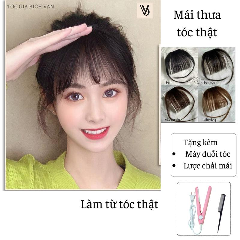 Mái giả bằng tóc thật dệt tay thủ công , mái thưa tóc giả Hàn Quốc ( kèm lược và máy duỗi tóc )