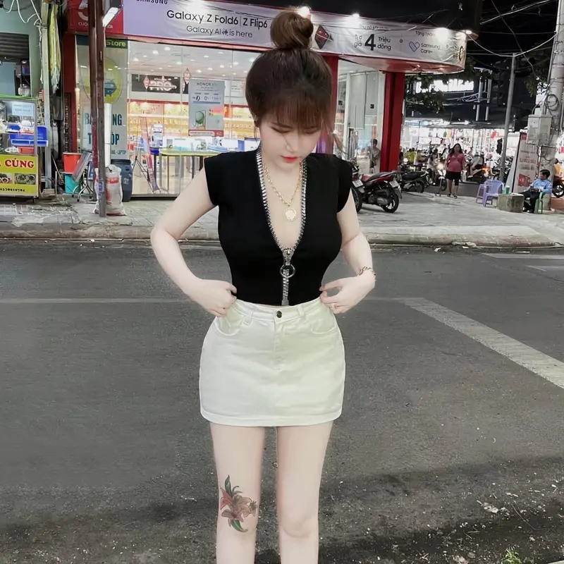 Chân Váy Jean Trắng Trơn 2287 Women 0