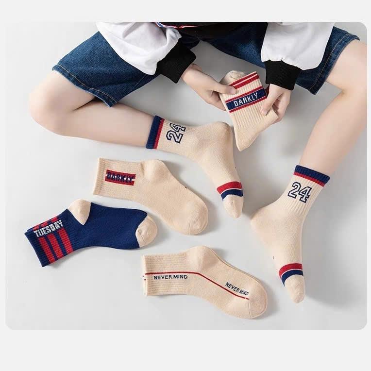 Set 5 đôi tất Bé Trai cao cổ phong cách thể thao 8