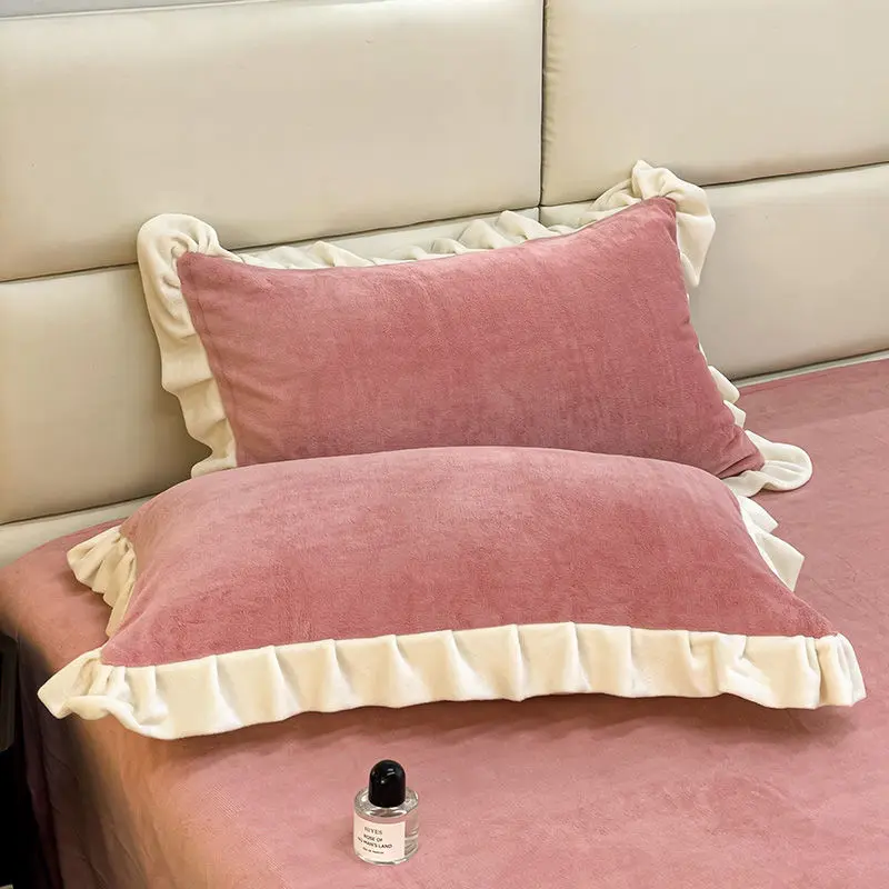 Vỏ Gối Sợi Sữa Mùa Đông, Gói Một Cặp Dày, 48x74, Màu Trơn Có Ren, Thích Hợp Cho Ký Túc Xá Sinh Viên, Vỏ Gối Cô Gái, Đơn, Năm 2024