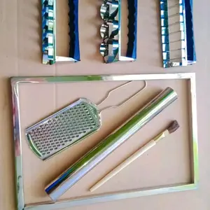 Bingkai perata adonan kue kering Rolling pin stenlis 3 pcs cetakan kastanggel parutan keju dan kuas Stainless Steel