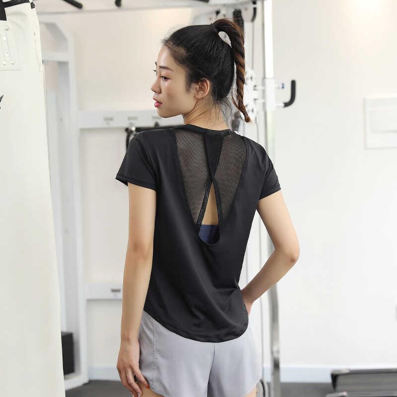 Spring Summer Yoga Cover Up Loose and Slimming Sports Short sleeved T shirt Women's Quick Drying Fitness Top 5