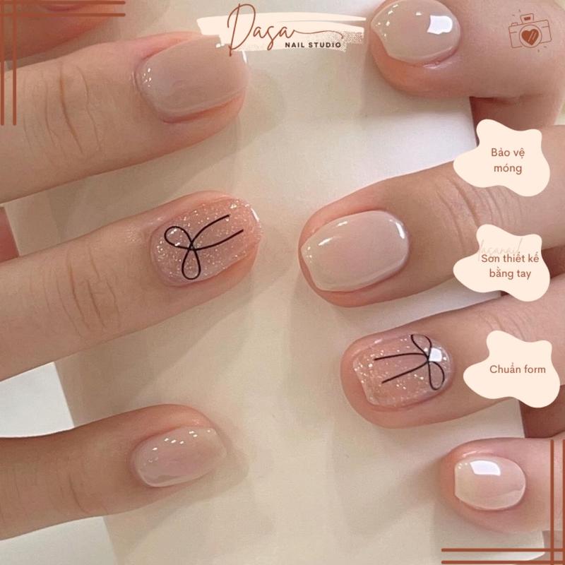  Móng tay NGẮN form hàn quốc nail box thiết kế nơ đơn giản xinh xắn MT115 Tặng kèm keo dán móng may mainail 