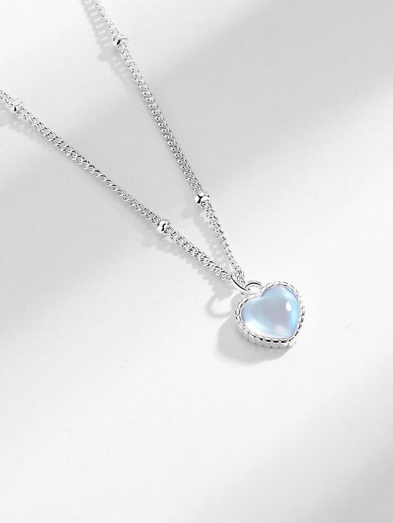 Product Introduction of 925 Sterling Silver Fashion Heart Shaped Moonstone Pendant Necklace for Women, Fashion Jewelry for Party, Daily Clothing Decor, Birthday Gift 3