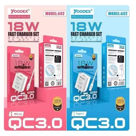 ชุดชาร์จYOODEX A02 18w คุณภาพสูง สายชาร์จ+หัวชาร์จ 18w micro v8/type-c Type-C To Type-C