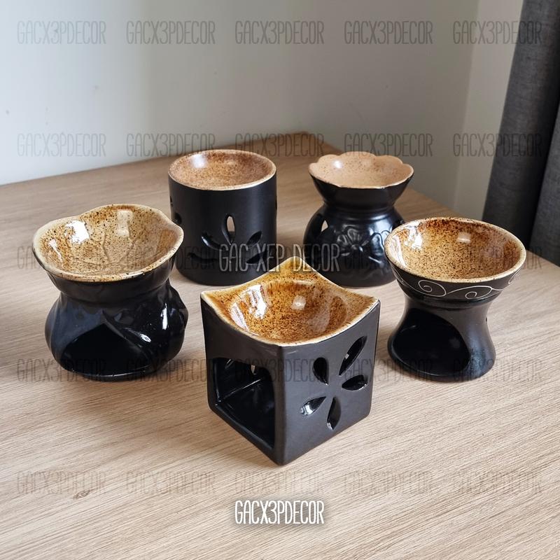 Đèn xông tinh dầu dùng nến men nâu Bát Tràng Decor