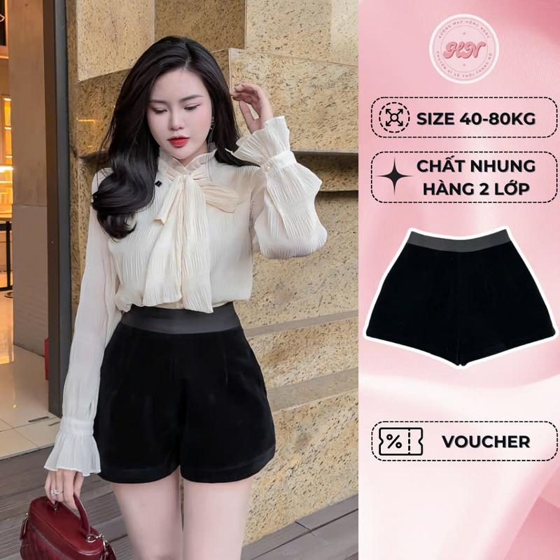 Quần short nhung cạp cao 2 LỚP có BIGSIZE, quần đùi cạp TAFTA che bụng mỡ khoá sau tôn dáng women