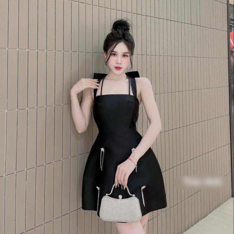 Lyra - Đầm tafta đính đá hai dây dáng ngắn đính nơ to sau cổ đi tiệc VTT015