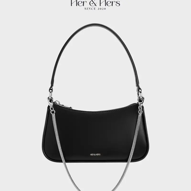 [MỞ BÁN] Túi kẹp nách SARA Bag sz 22cm chất da Microfiber 2 màu đen và bạc - HER & HERS Nữ Kem 3