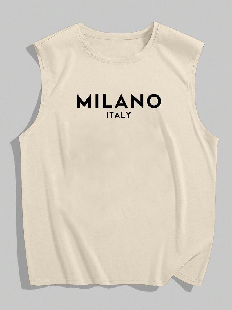 Product Introduction of Men's Letter Print Round Neck Tank Top, Loose Casual Street Sleeveless Top for Daily Wear, Menswear for All Seasons 3