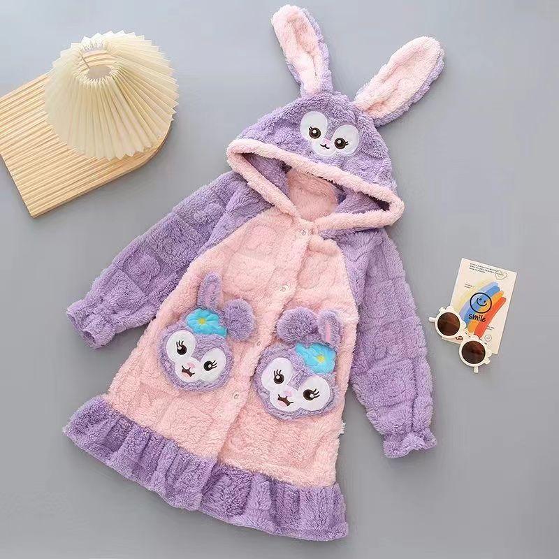Đồ Ngủ Trẻ Em, Cho Bé Gái, Làm Bằng Lông Cừu San Hô, Thích Hợp Cho Mùa Thu Và Mùa Đông, Váy Ngủ, Lót Lông Cừu, Dày Dặn, Thích Hợp Cho Trẻ Em Và Thanh Thiếu Niên, Đồ Mặc Nhà, Áo Choàng Tắm 0