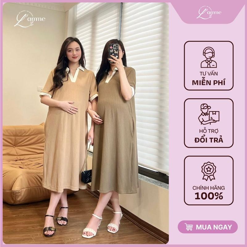 [L'AMME] Váy bầu đầm bầu LALA Dress kiểu dáng plo chất liệu thun gân co giãn, bigsize, có độ đàn hồi, thấm hút mồ hôi tốt thiết kế Lamme BE HAPPY . BE MOMMY