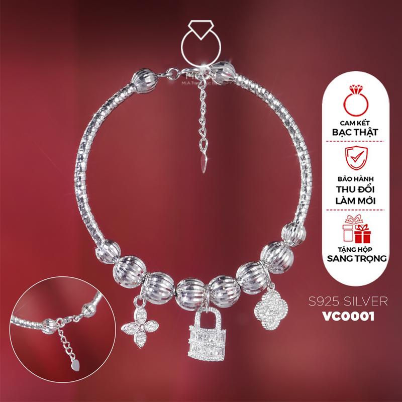 Vòng tay bi kèm charm Bạc Ý S925 cao cấp VC0001 | MiA Trang sức bạc