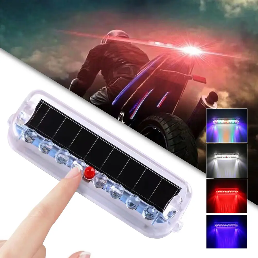 Mortorcycle Solar Power LED Strobe Light Warning Light Anti-rear Night Ride Tail Light for Motorcycle Car Electric Vehicle Bicycle #470587