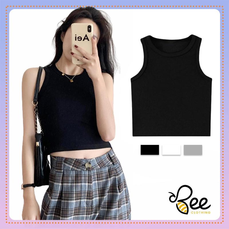 Áo ba lỗ nữ (Không mút), áo croptop sát nách nữ kiểu ôm body tank top vải cotton co giãn tốt, mặc đi chơi Denim Jean Women Nhung Trắng Gray Tối giản