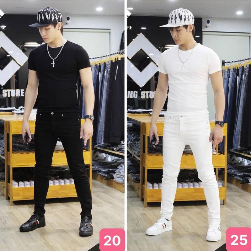 Quần jean nam co giãn 4 chiều, quần bò màu đen trắng co giãn thời trang