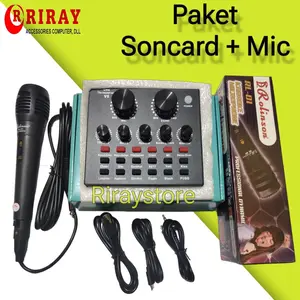 PAKET KAROKE Soundcard V8 audio Musik live broadcast Microphone sound card v8 Bluetooth di Hp Recording