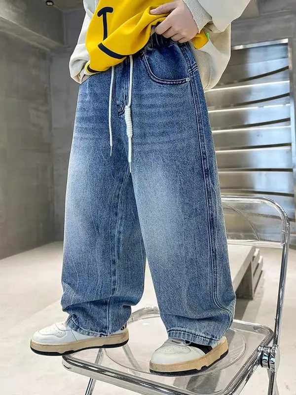 Quần Jean Xuông Chất Siêu Mềm Form Rộng Ống Xuông Cho Bé Trai Phong Cách Basic 2