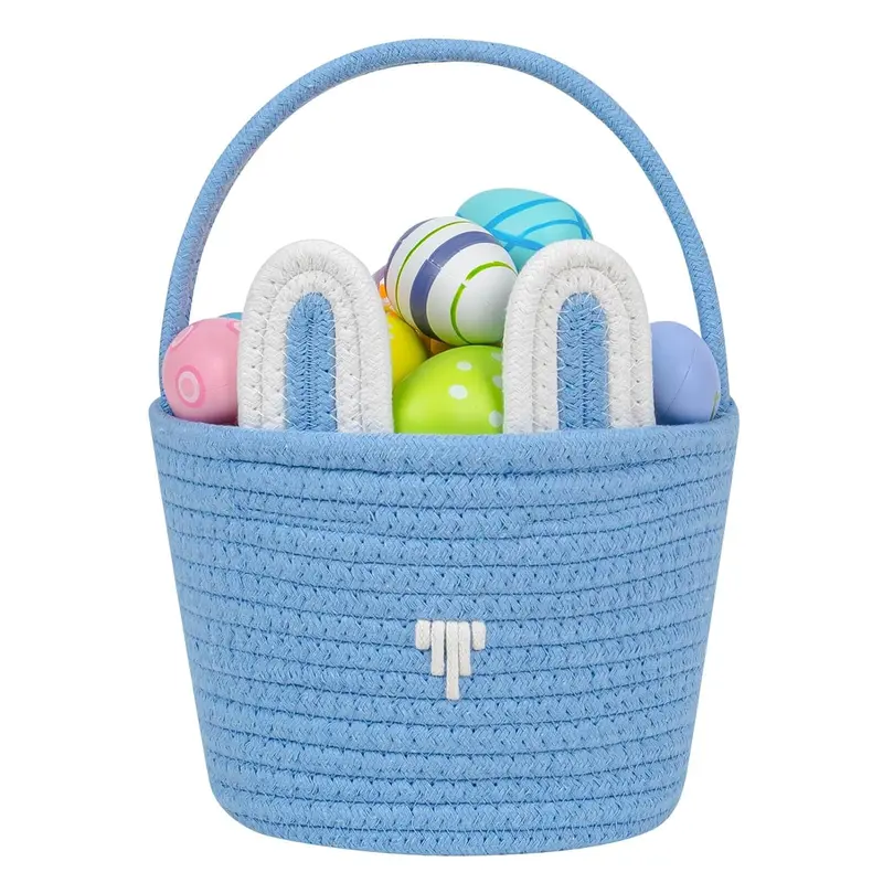 Easter Basket, 1/2 Counts Cute Rabbit Ear Design Basket, Easter Egg Hunt Basket, Home Organizer for Easter Party Decoration 4