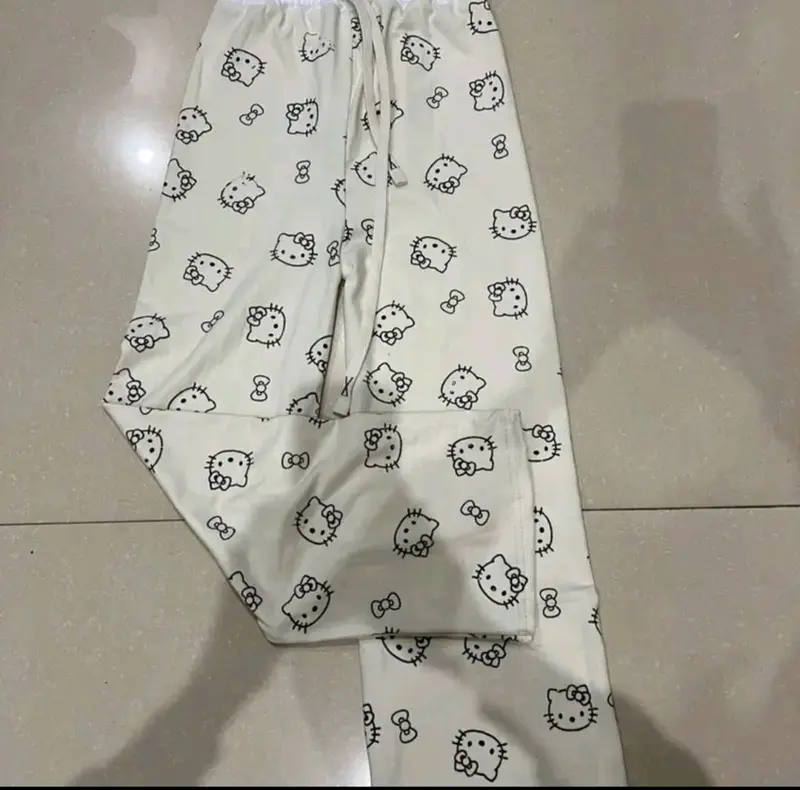 Quần ống suông họa tiết mèo hello kitty mặc nhà quần  dài  nữ quần  suông  nấm  lùn 8