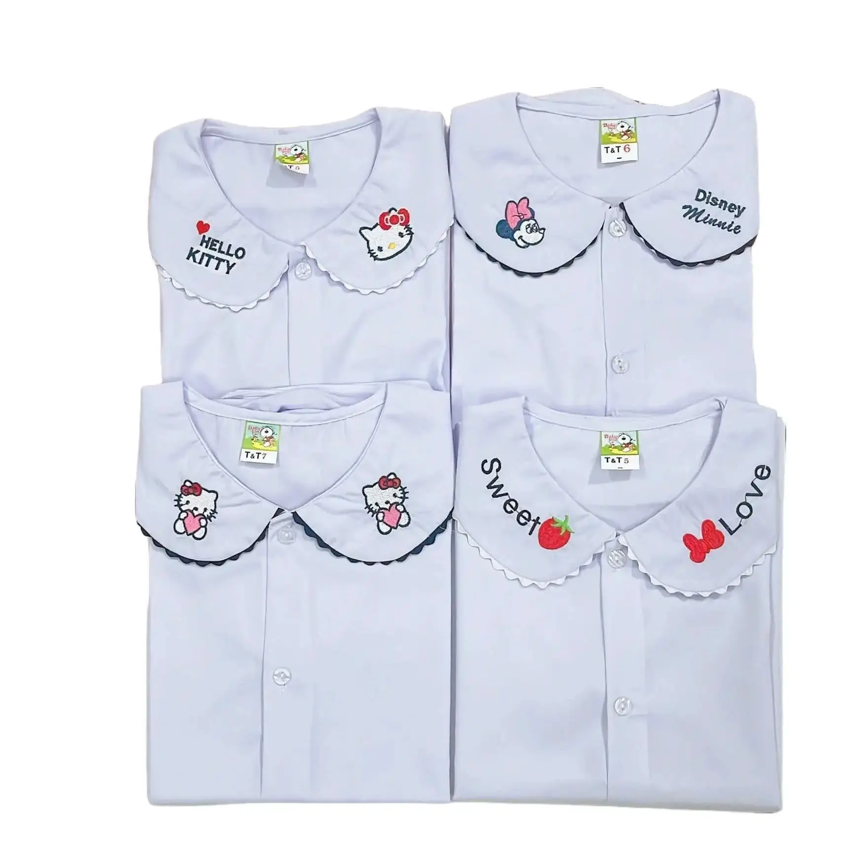 Áo sơ mi trắng nữ học sinh đồng phục học sinh bé gái cấp 1 cấp 2, sơ mi cổ lá sen, đồ đi học tiểu học AP04