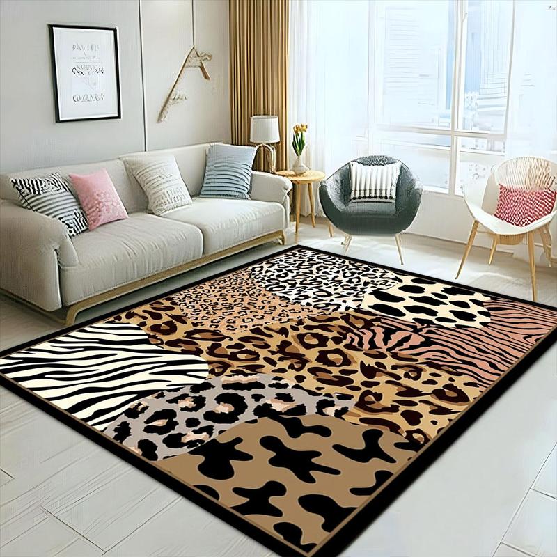 Leopard Print Floor Mat, Non-slip Soft Floor Carpet, Rectangle Home Decorative Mat for Living Room Bedroom Study Room, Home Decor 0