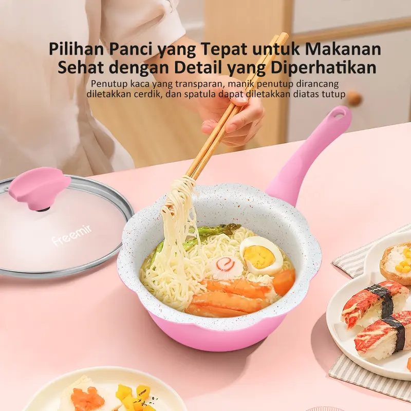 [freemir] Panci Susu MPASI Anti Lengket Bunga Tutup Kaca Gagang Bakelite Anti Panas Kitchenware 3